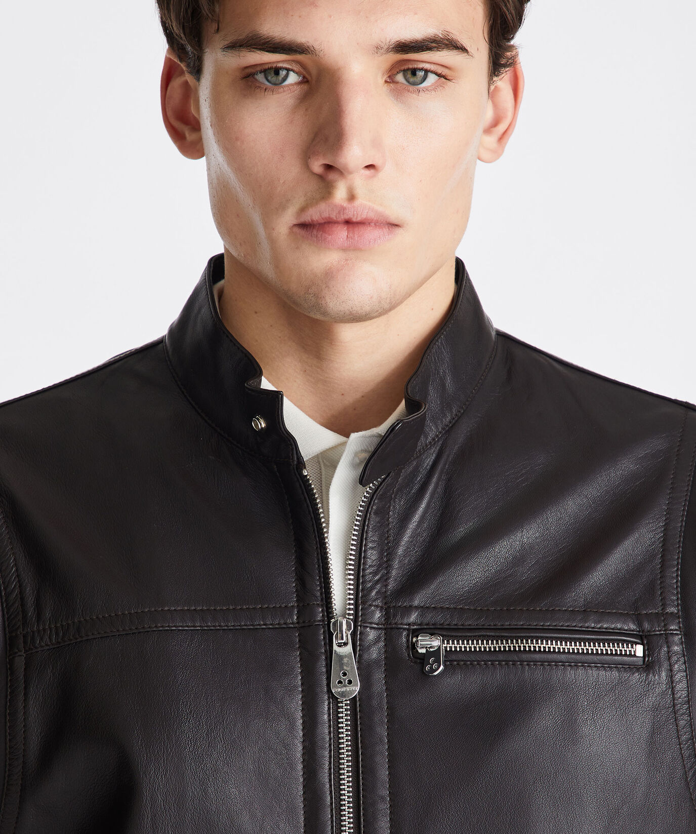 Leather biker jacket with chest pockets  Peuterey - large