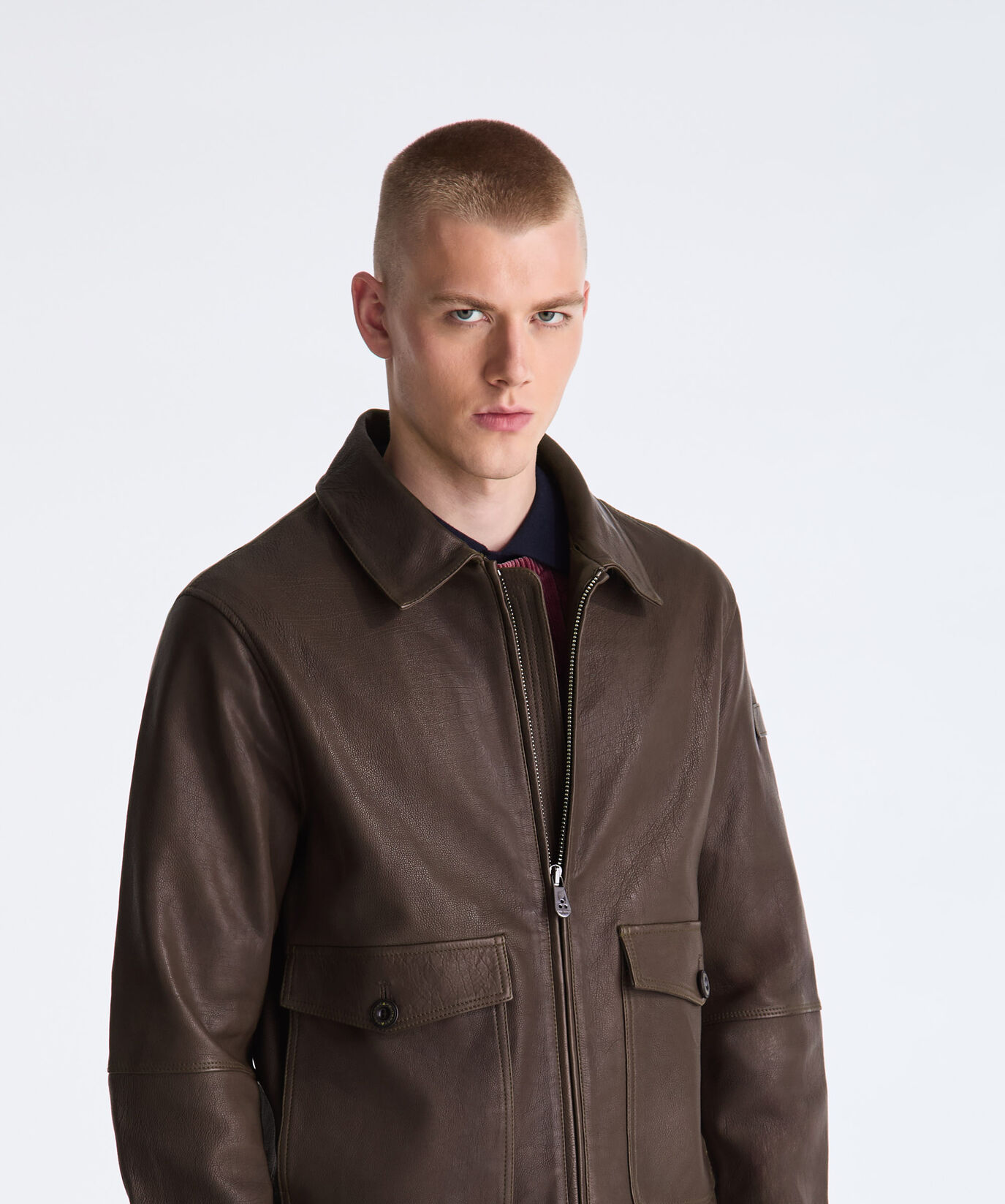 Wool Jersey and Leather Bomber Jacket  Peuterey - large