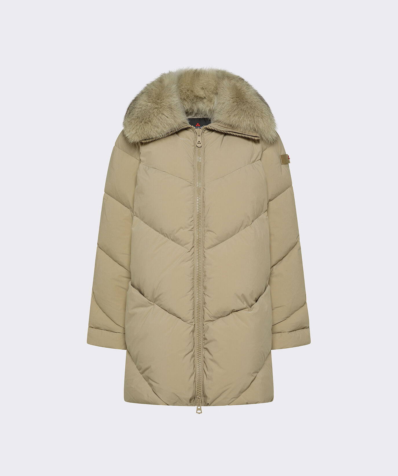 Long Down Jacket with Chevron Quilting and Fur Edging  Peuterey - large