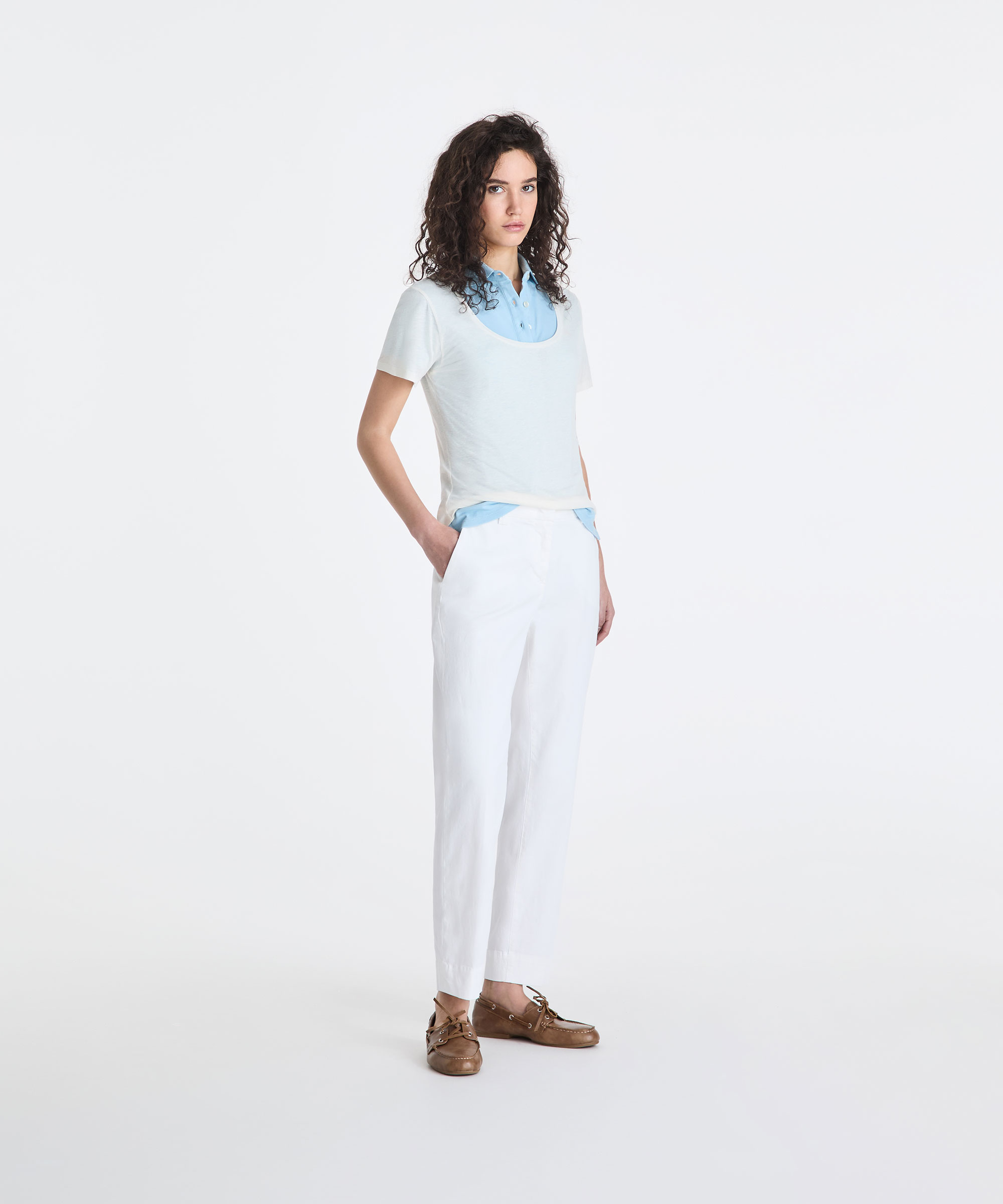 T-shirt in misto lino, PAPIRO, Taglia: XS