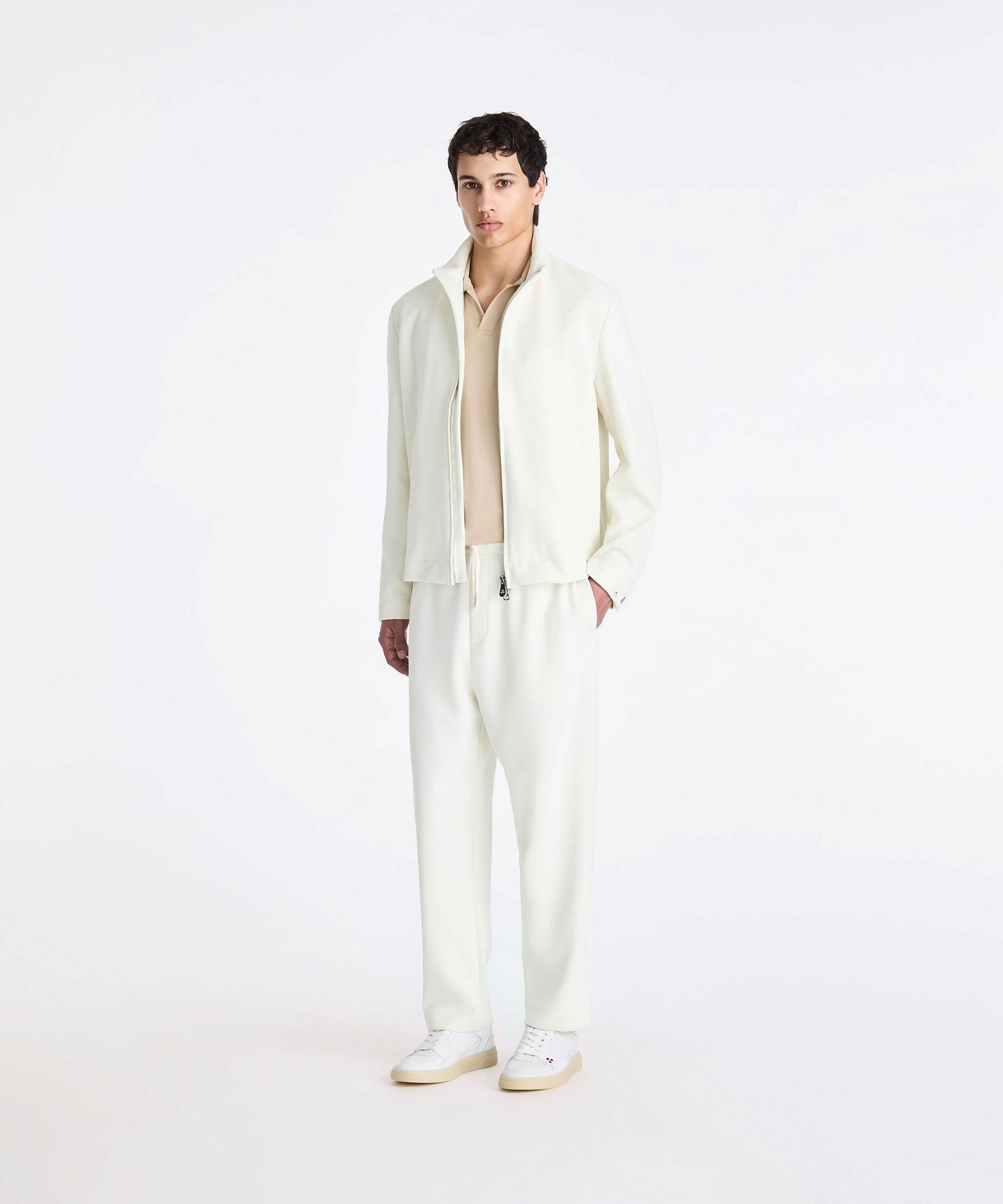 Bomber in jersey stretch di poliestere, PANNA, Taglia: XS
