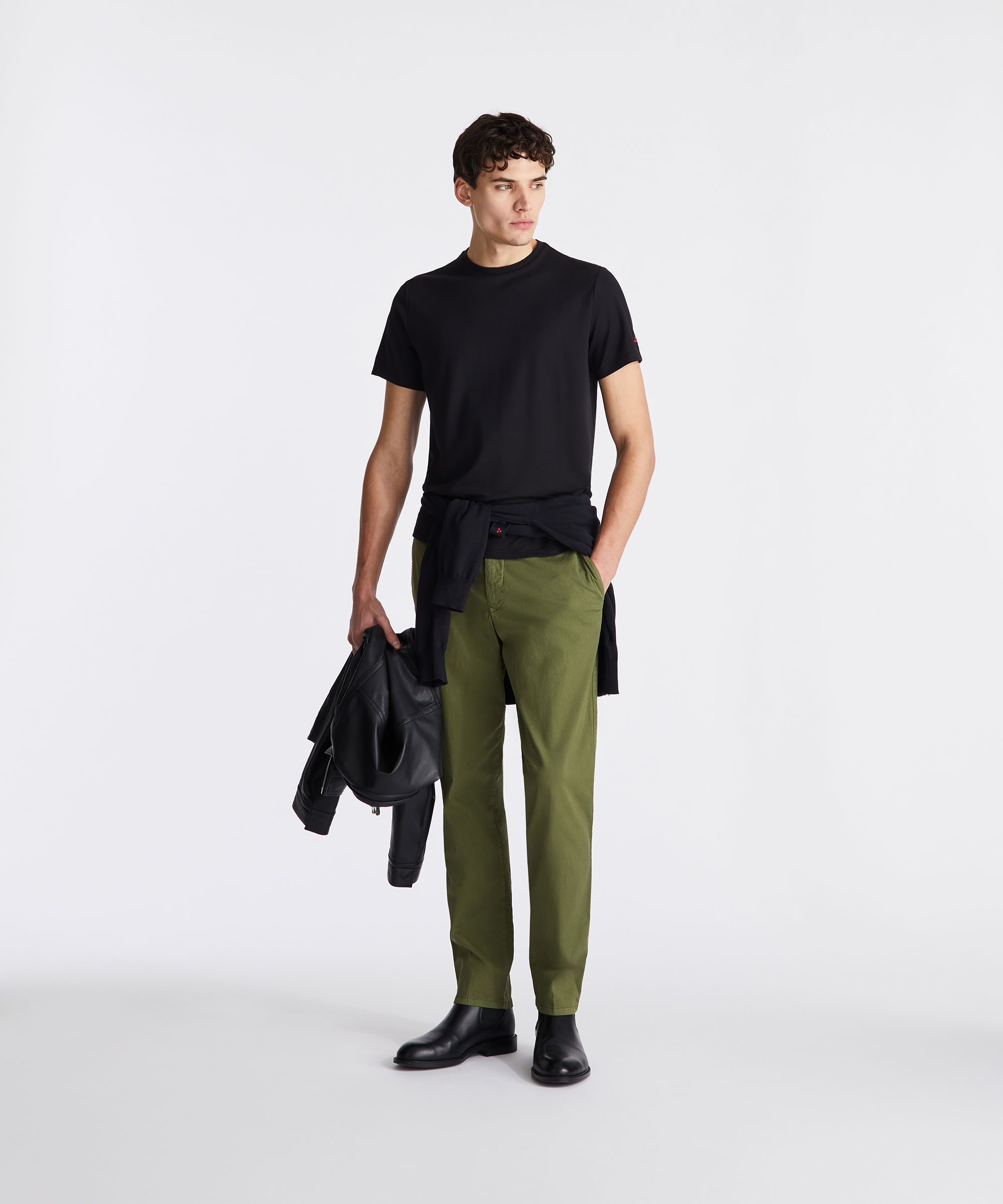 T-shirt in piquet stretch di cotone e seta, NERO, Taglia: XXXL