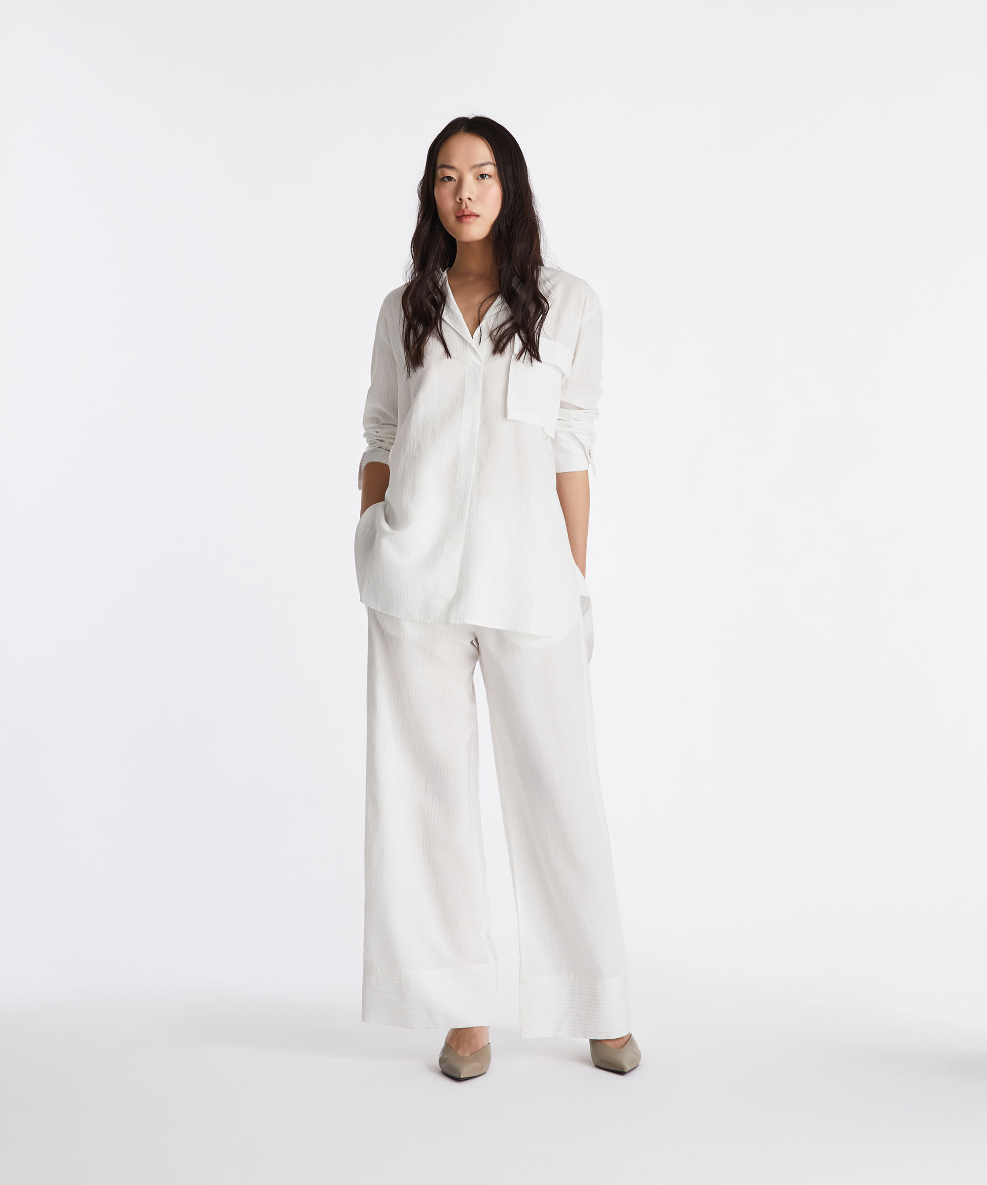 Camicia oversize in misto viscosa, BEIGE, Taglia: XS