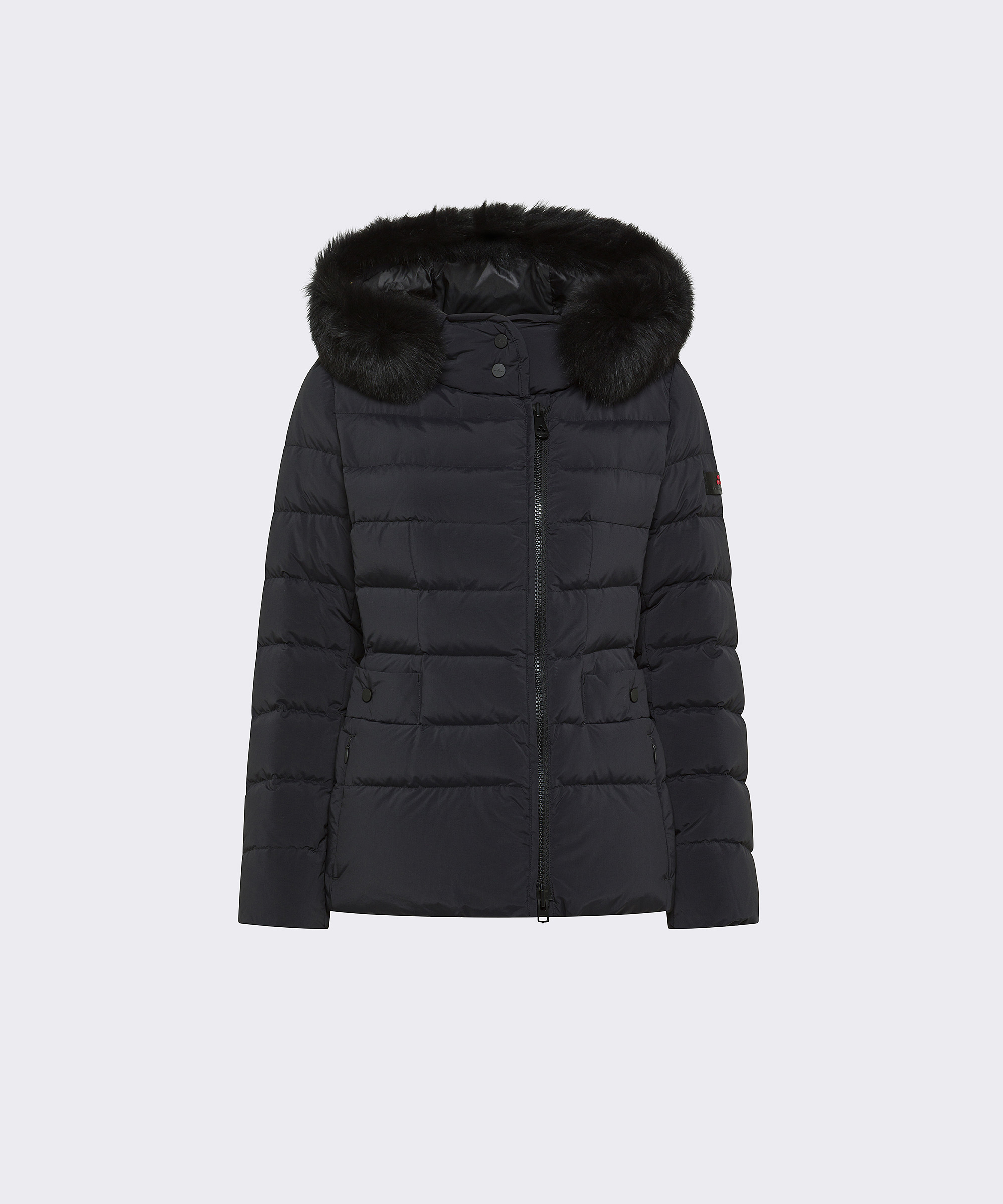 BLACK Hooded Down Jacket with Fur for Women | Peuterey