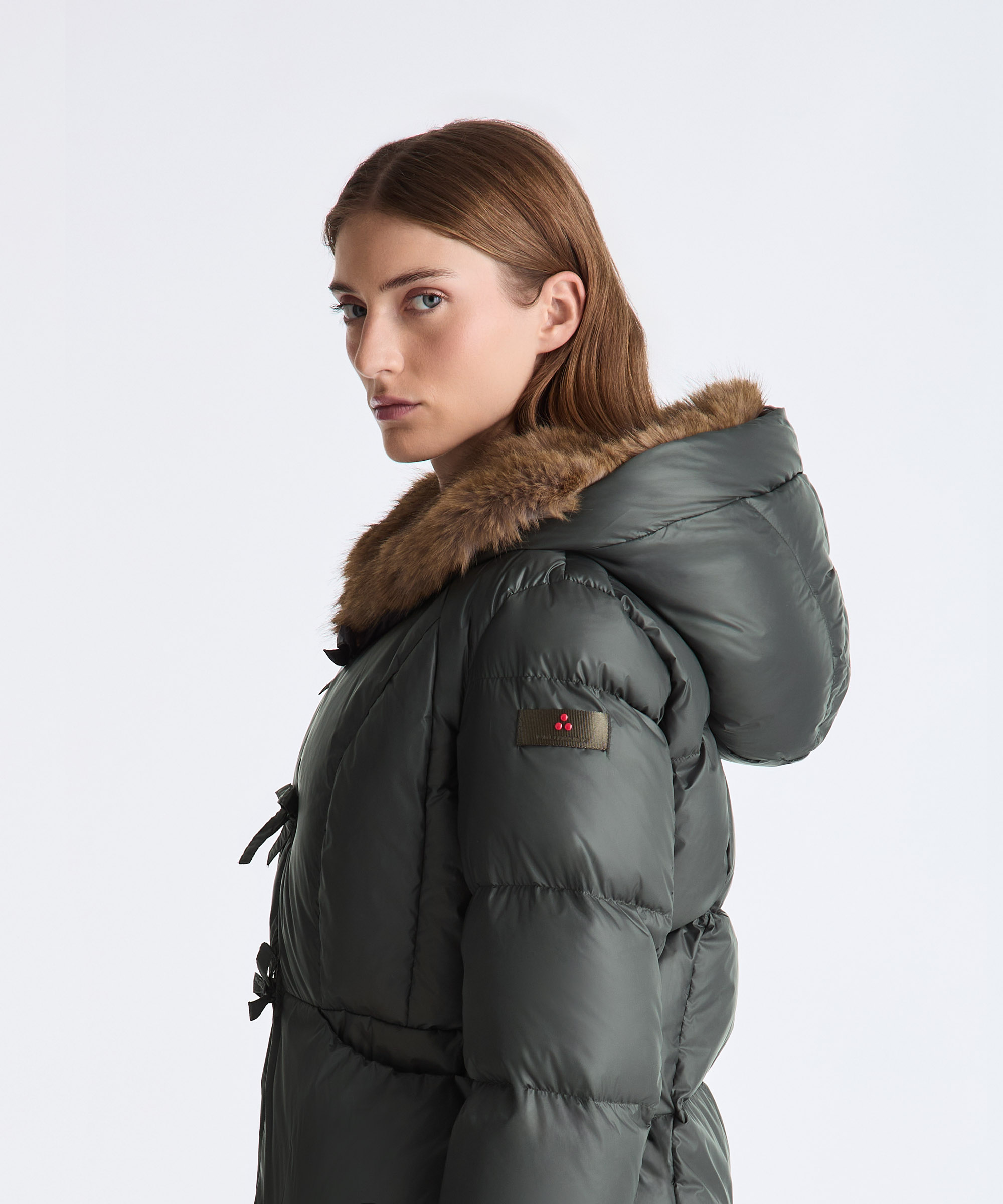 GREEN Short Down Jacket with Faux Fur Lining for Women | Peuterey