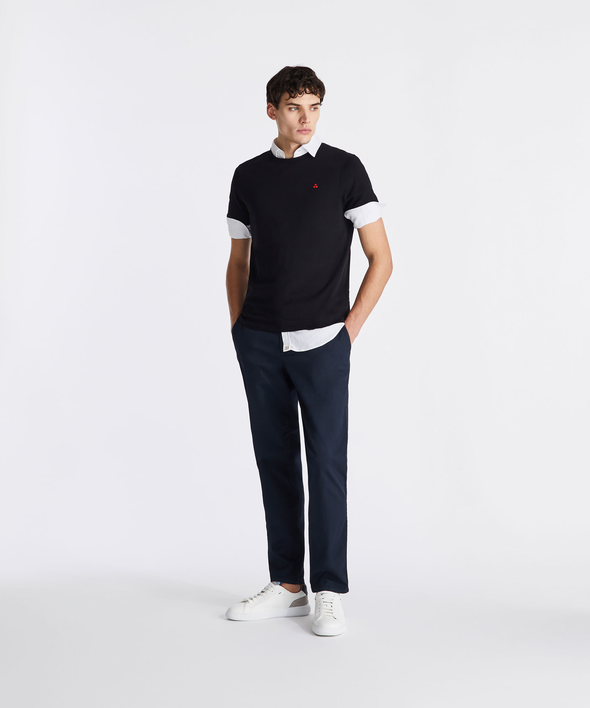 T-shirt di cotone con logo ricamato, NERO, Taglia: XXL