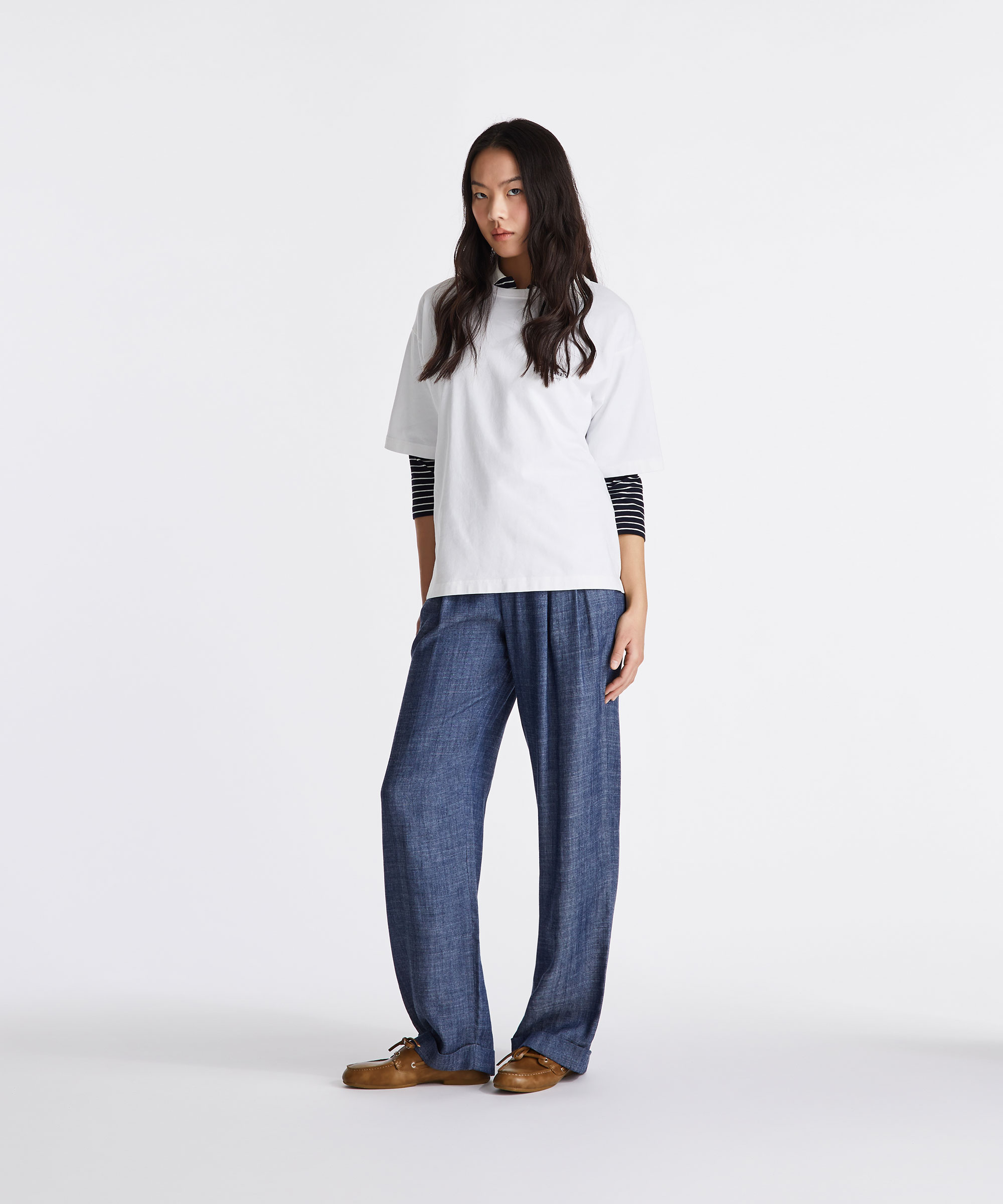 Pantaloni in denim misto lyocel e lino, MARINE, Taglia: 46