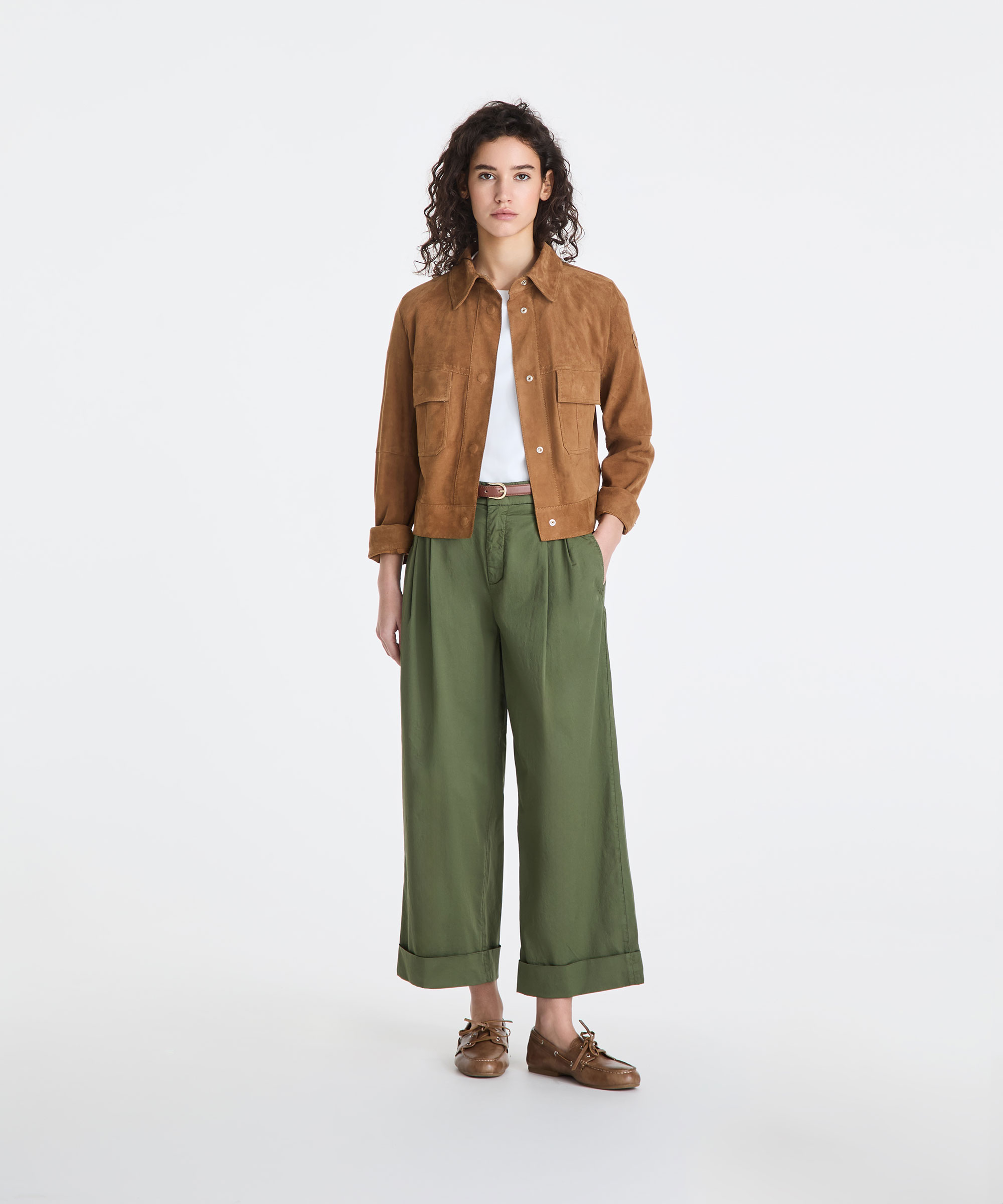 Pantaloni a vita alta in popeline di cotone, EFFIMERA, Taglia: 46