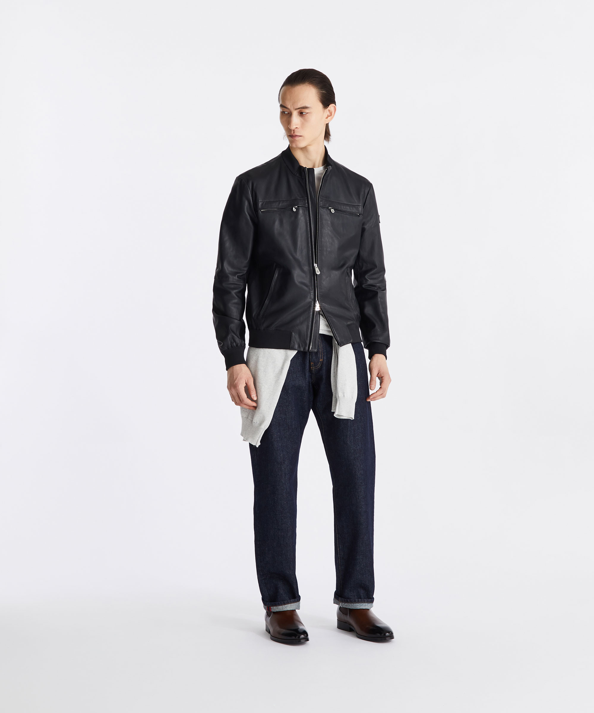 Giacca in pelle con taschini al petto, NERO, Taglia: XXXL
