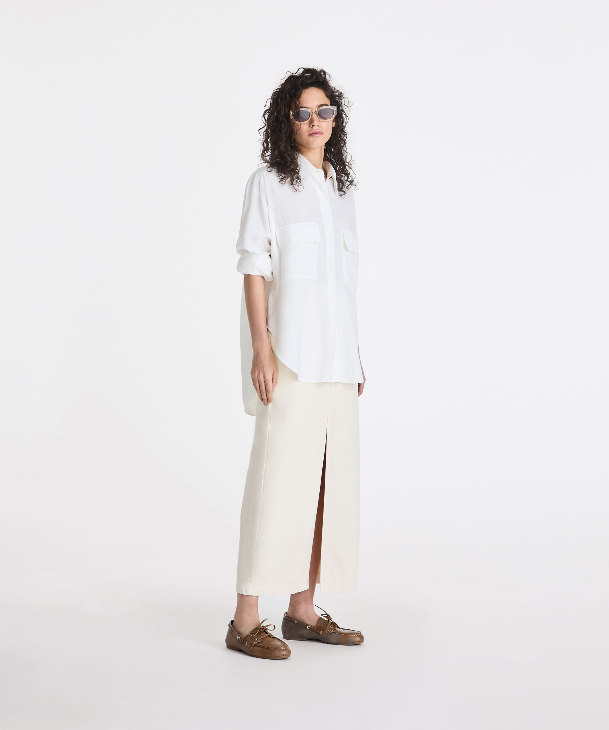 Camicia oversize con ampie tasche, PANNA, Taglia: XS