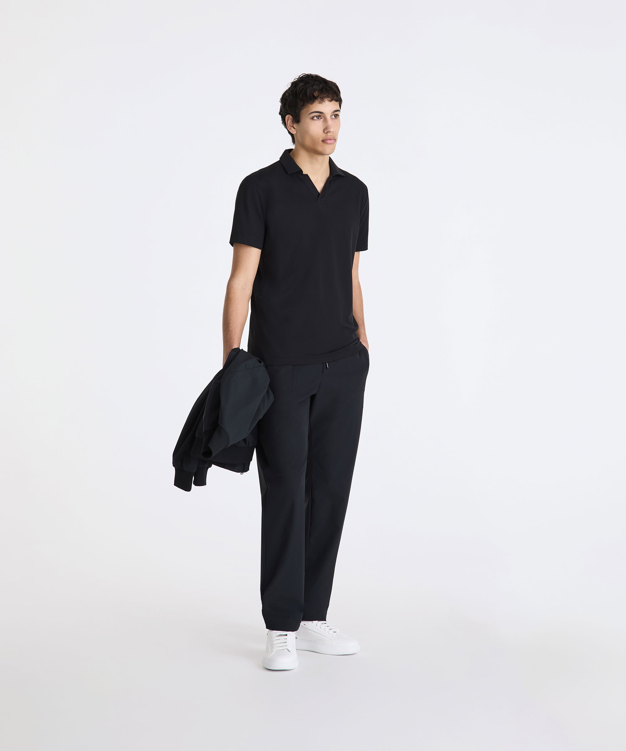 Polo in tricot di cotone, in punto piqué, NERO, Taglia: XS