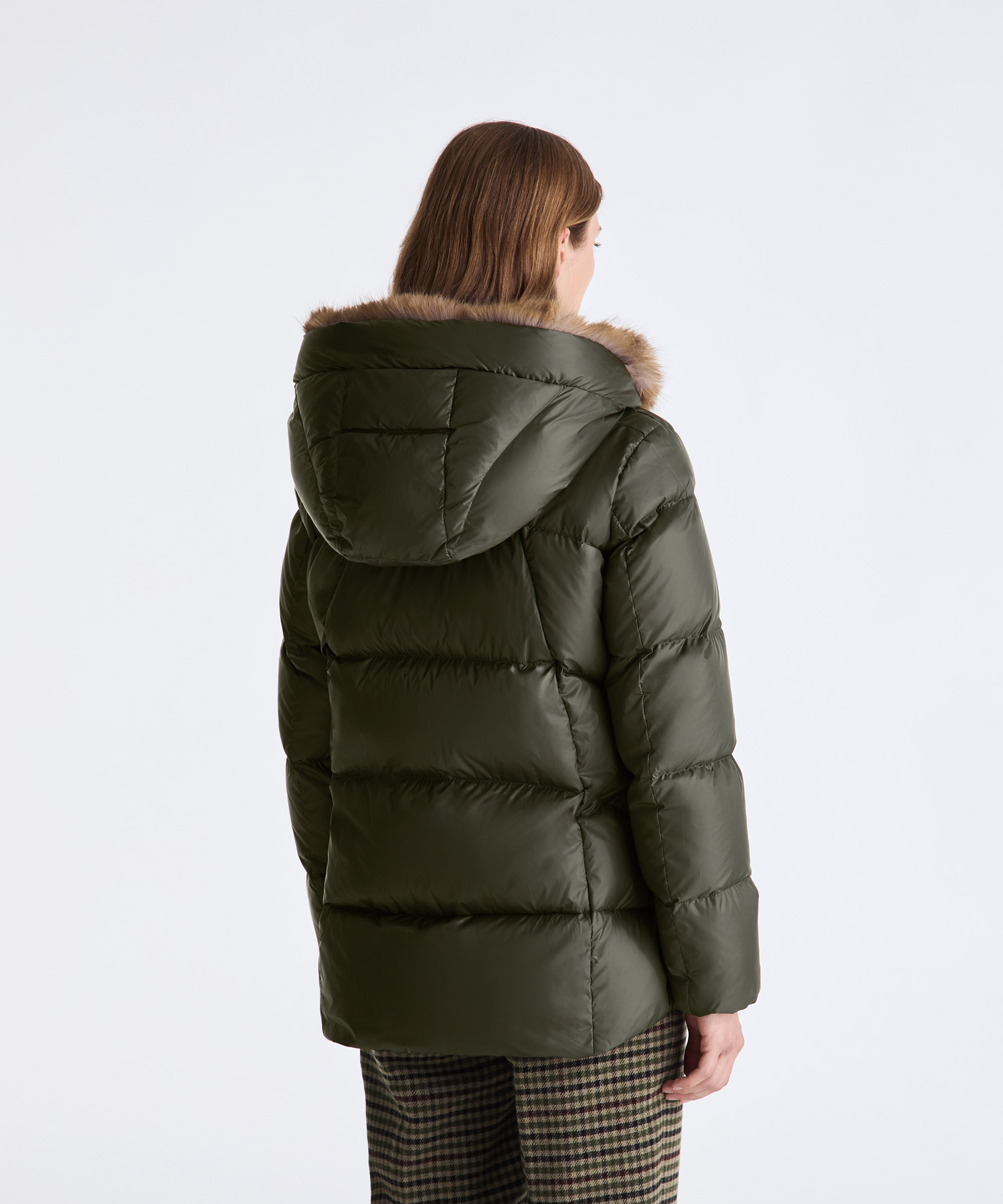 GREEN Short Down Jacket with Faux Fur Lining for Women | Peuterey